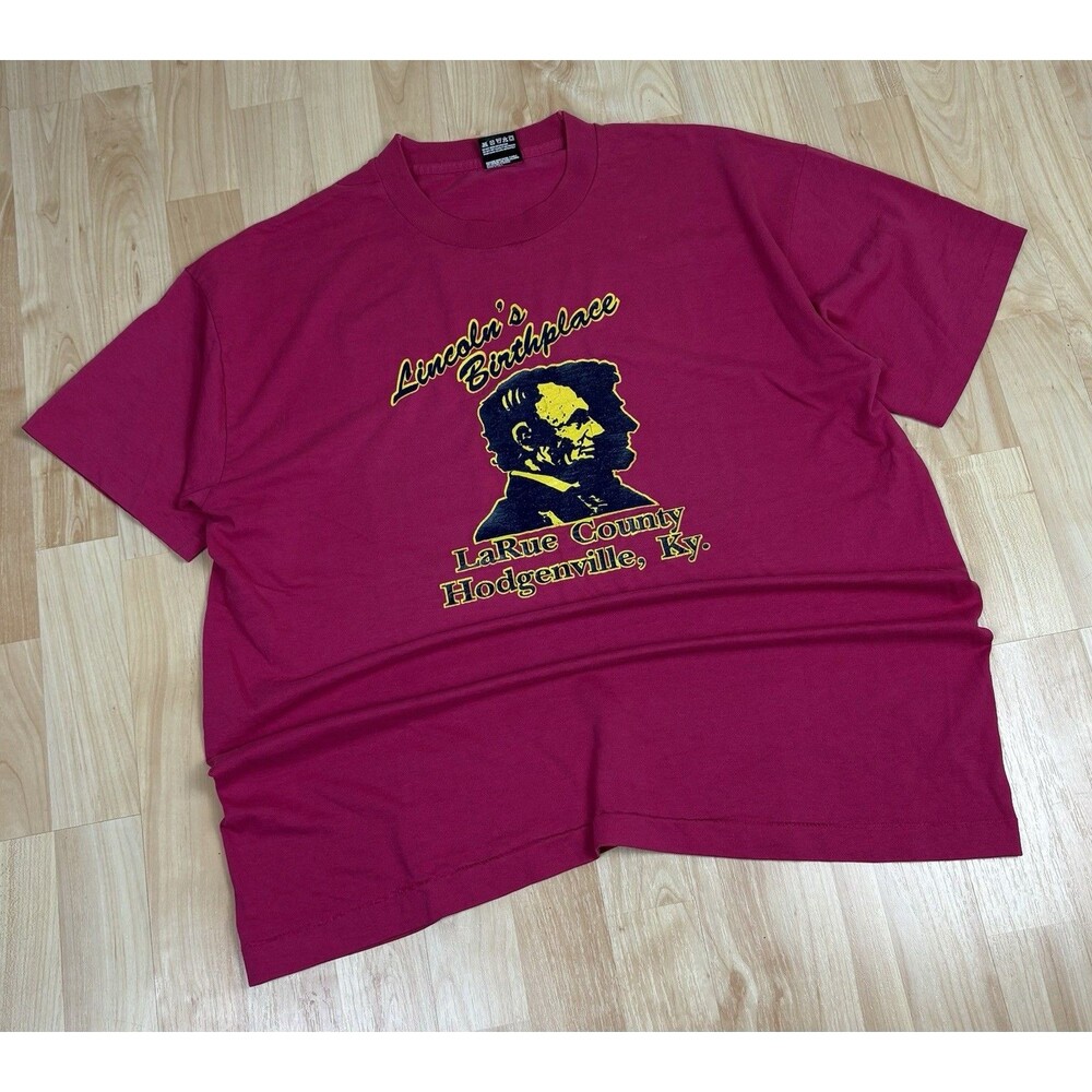 Vintage 90s Single Stitch Lincoln’s Birthplace Kentucky T-Shirt / Pink Size XL
